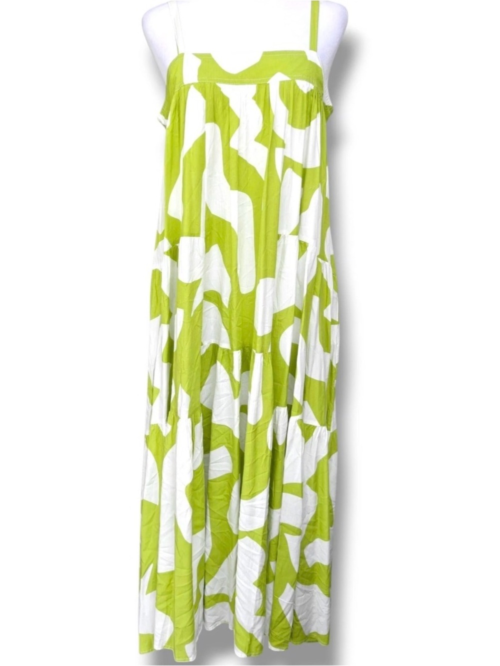 Anthropologie Abel the Label Bright Citron Abstract Tiered Maxi Dress EUC Size S - Picture 5 of 6